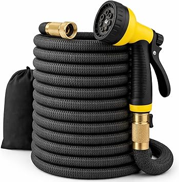 J&B XpandaHose 50ft Expandable Garden Hose Ultra-Strong 3750D, 4-Layer Latex Core, Brass 3/4" Connectors, 10-Pattern Nozzle & Storage Bag Lightweight, Kink-Reducing, Leak-Resistant