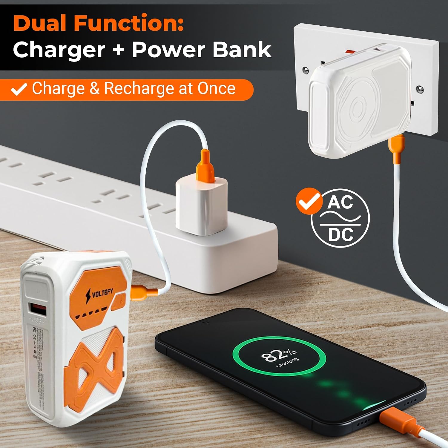 5-in-1 Magnetic Power Bank, 10000 mAh Mini PowerBank with Built-in AC Plug,22.5W Fast Charging, Magnetic Safe Battery Pack, PowerBank Compatible with iPhone 17/16, USB C Cable Included