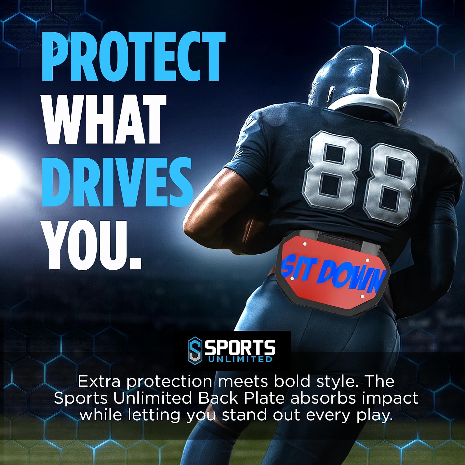 Sports Unlimited Football Backplate for Shoulder Pads - Universal Fit Back Plate - Adult & Youth Back Plate for Football