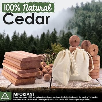 ecoKiwi Cedar Blocks for Clothes Storage Super Bundle Box - Cedar Hangers x10, Balls x30 & Rings x28-100% Natural Oil Planks & Chips for Closets & Drawers - Aromatic Red Cedar Wood with Sandpaper