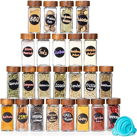 UQMIQURA Lot 6 Pots à Épices 80ml Verre Avec Capuchon Vissant - Organisateur Cuisine