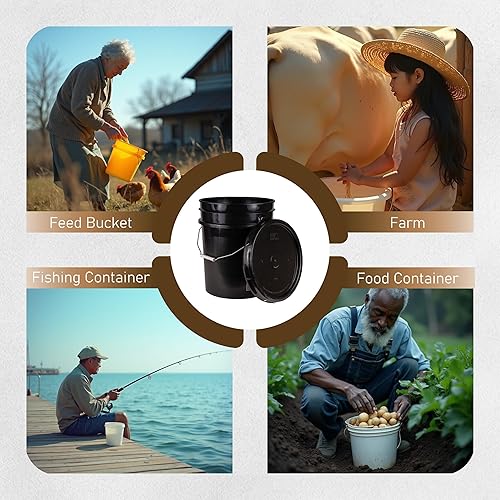 Miniatura 7 de ATERET Cubo y tapa blanca de 5 galones, cubo multiusos duradero de 90 mil, grado alimenticio, plástico sin BPA, fabricado en Estados Unidos (paquete