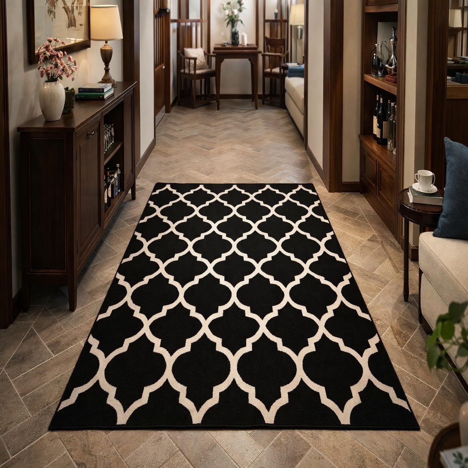 Alfombra suave lavable de estilo geométrico Rururug con base de seguridad