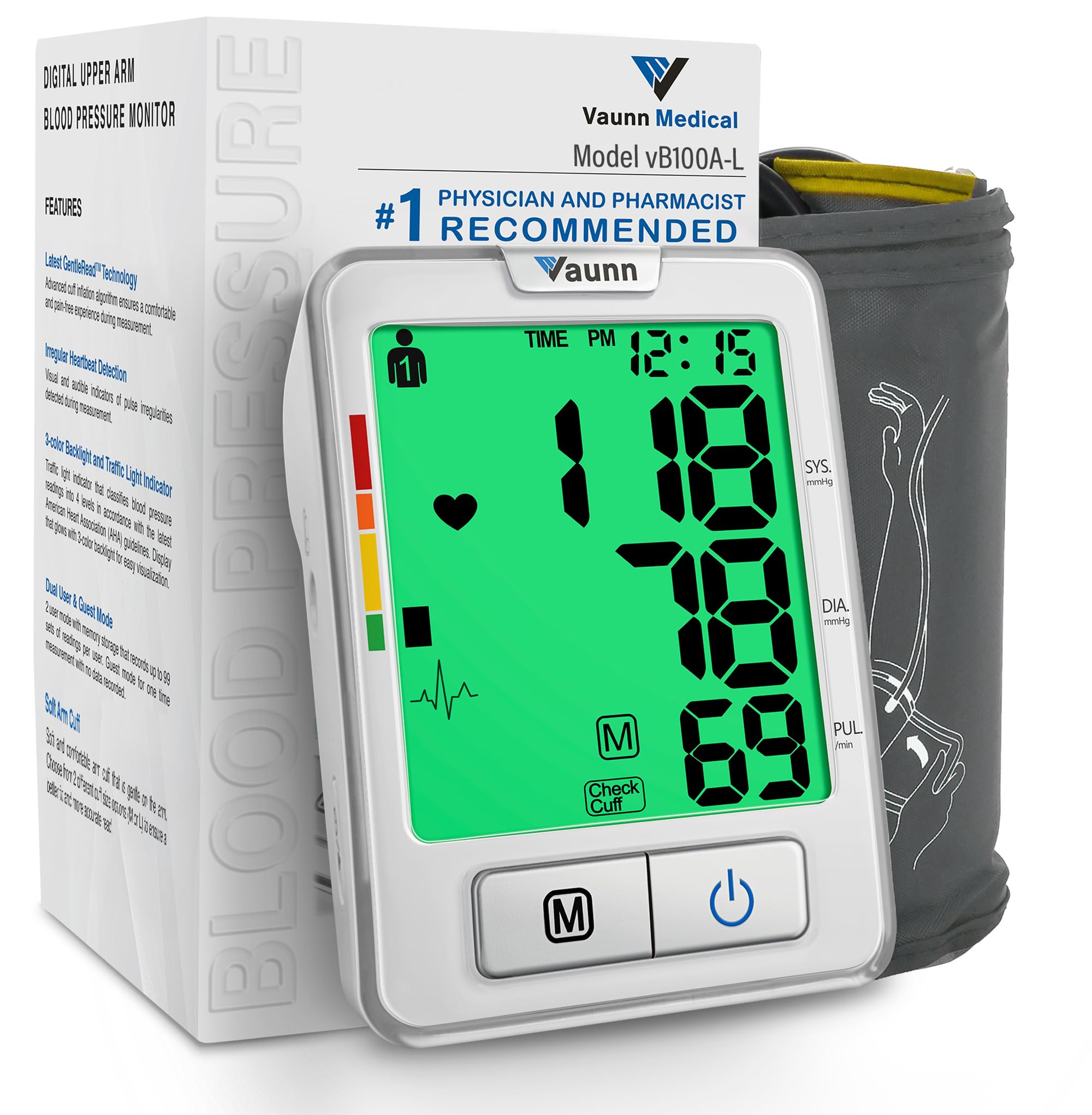 Vaunn Medical Automatic Upper Arm Blood Pressure Monitor, Extra Large Arm Cuff 12.6" - 20.5"