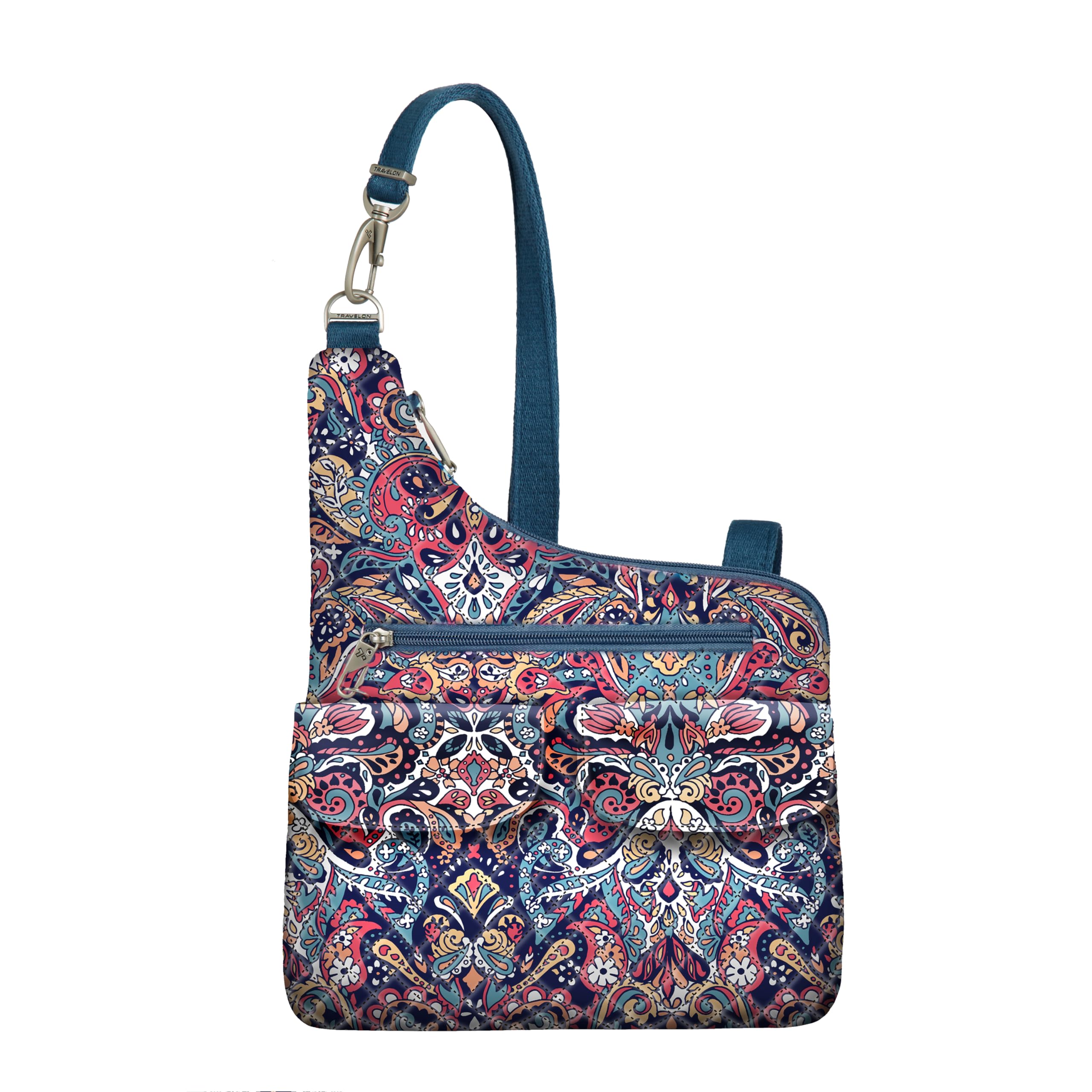 Travelon Anti-Theft Cross-Body Bag, Two Pocket, Summer Paisley, One Size, Anti-theft Cross-body Bag, Two Pocket