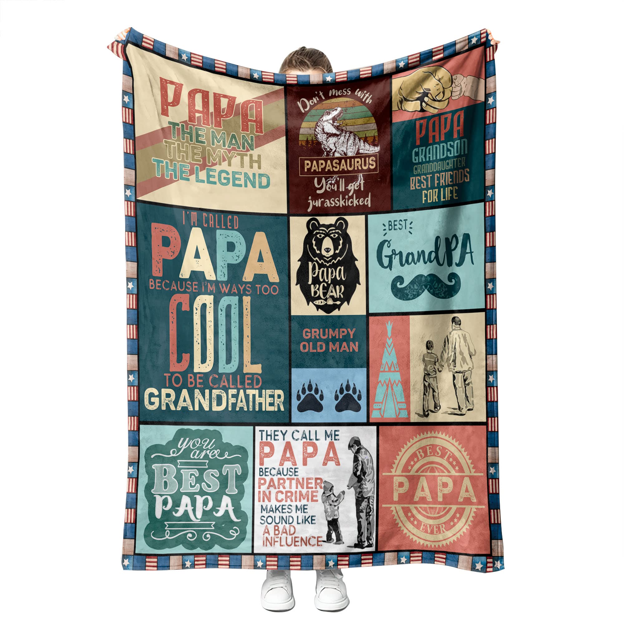Treeswift Papa Bear Throw Blanket - Papa Bear Gifts for Dad, Grandpa from Son, Daughter for Father, Grandfather - Birthday Gifts for New Grandpa from Kids