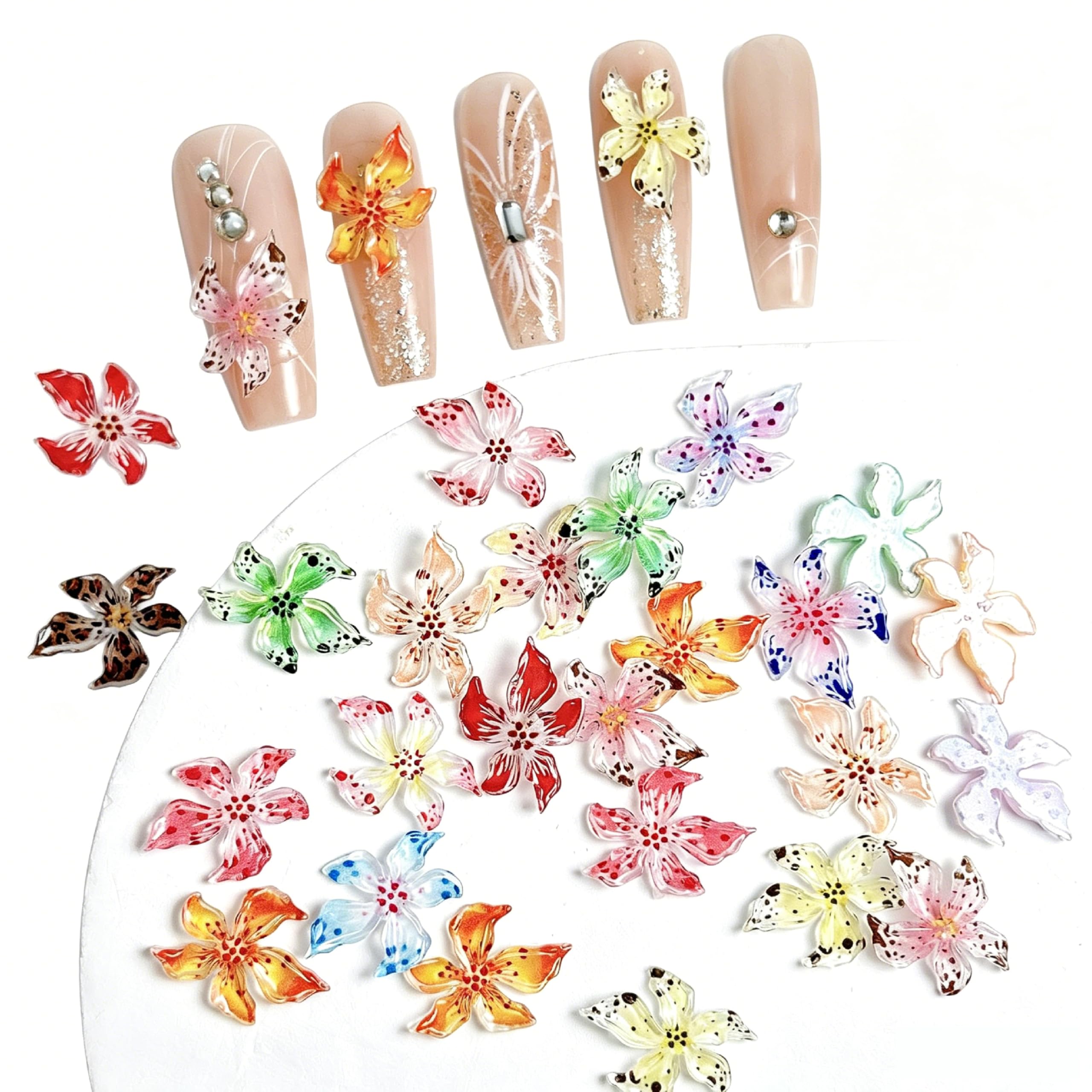 Zestaw 60 sztuk 3D Flower Charms, zawieszki do paznokci w kształcie kwiatów, ozdoby kwiatowe do paznokci, do dekoracji manicure i kreacji