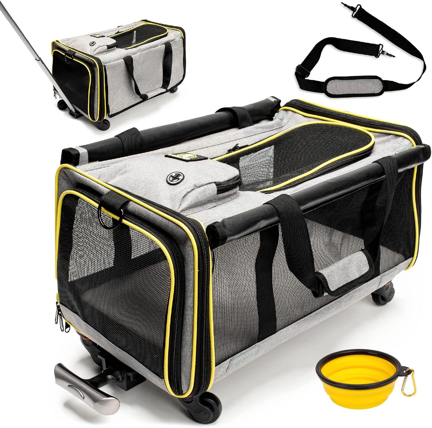 Airline Pet Carrier with Wheels - Lightweight Airline Approved Rolling Pet Carrier with Removable Base, Extendable Handle & Soft Fleece…