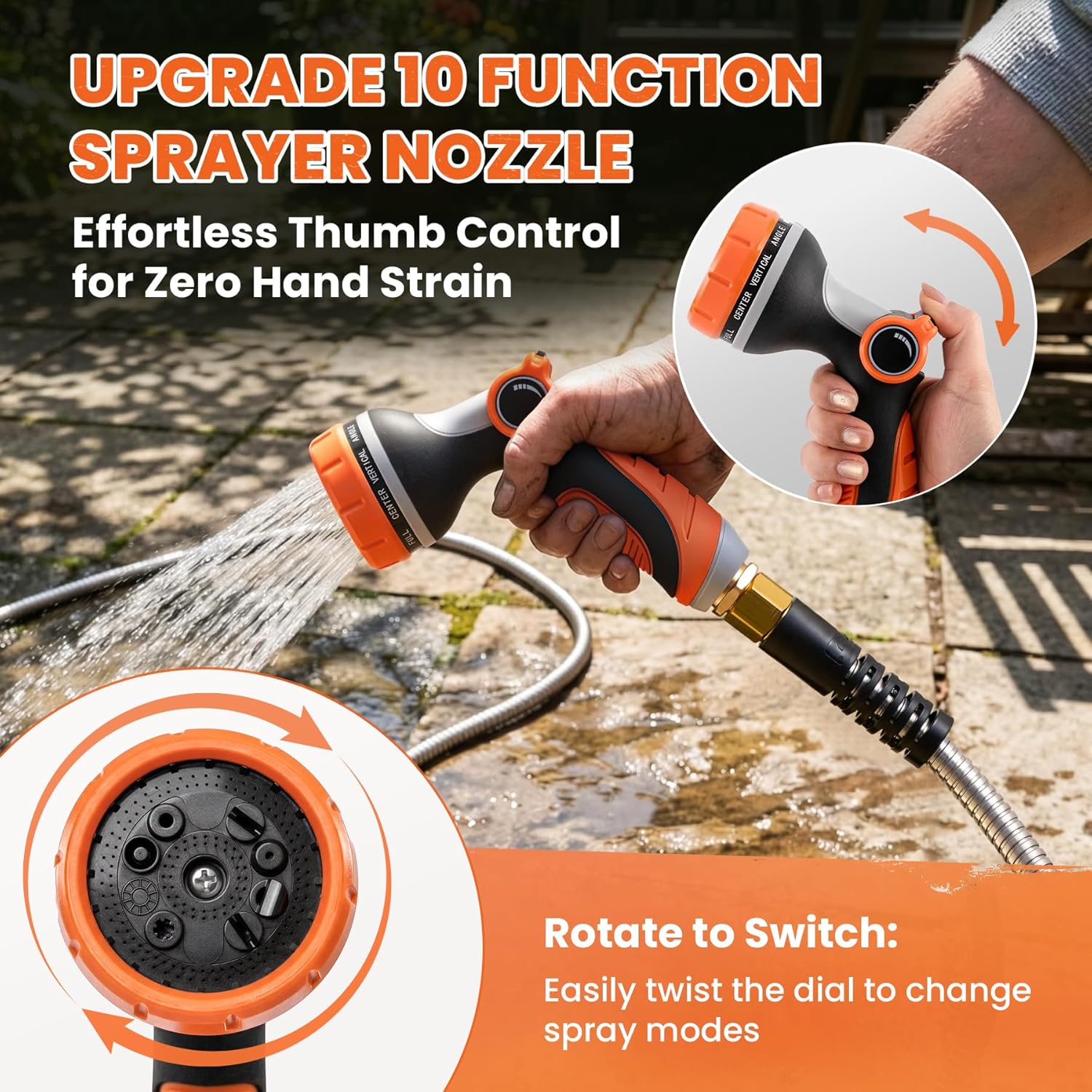 Cesun 100 ft Metal Garden Hose, Stainless Steel Heavy Duty Water Hose With 10 Function Nozzle, No Kink & Flexible, Lightweight and Durable, Rust Proof for Yard, RV, Pet Bath, Outdoor, 100 foot x 5/8"