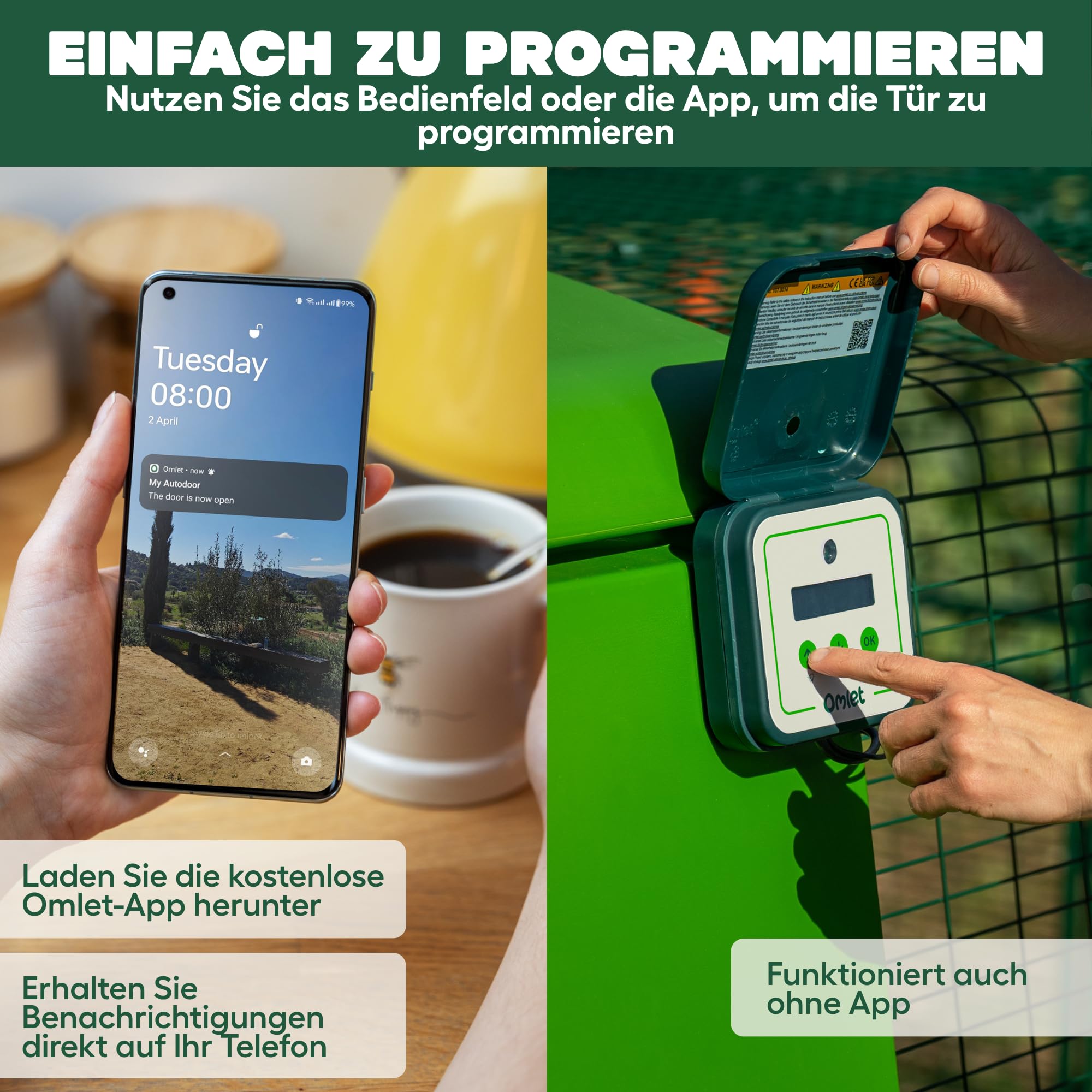 Omlet Intelligente Automatische Hühnerstalltür mit WLAN | Smarte Hühnerklappe per App programmierbar | Lichtsensor oder Timer | Einfache Installation | Netz- oder Batteriebetrieb | Grau
