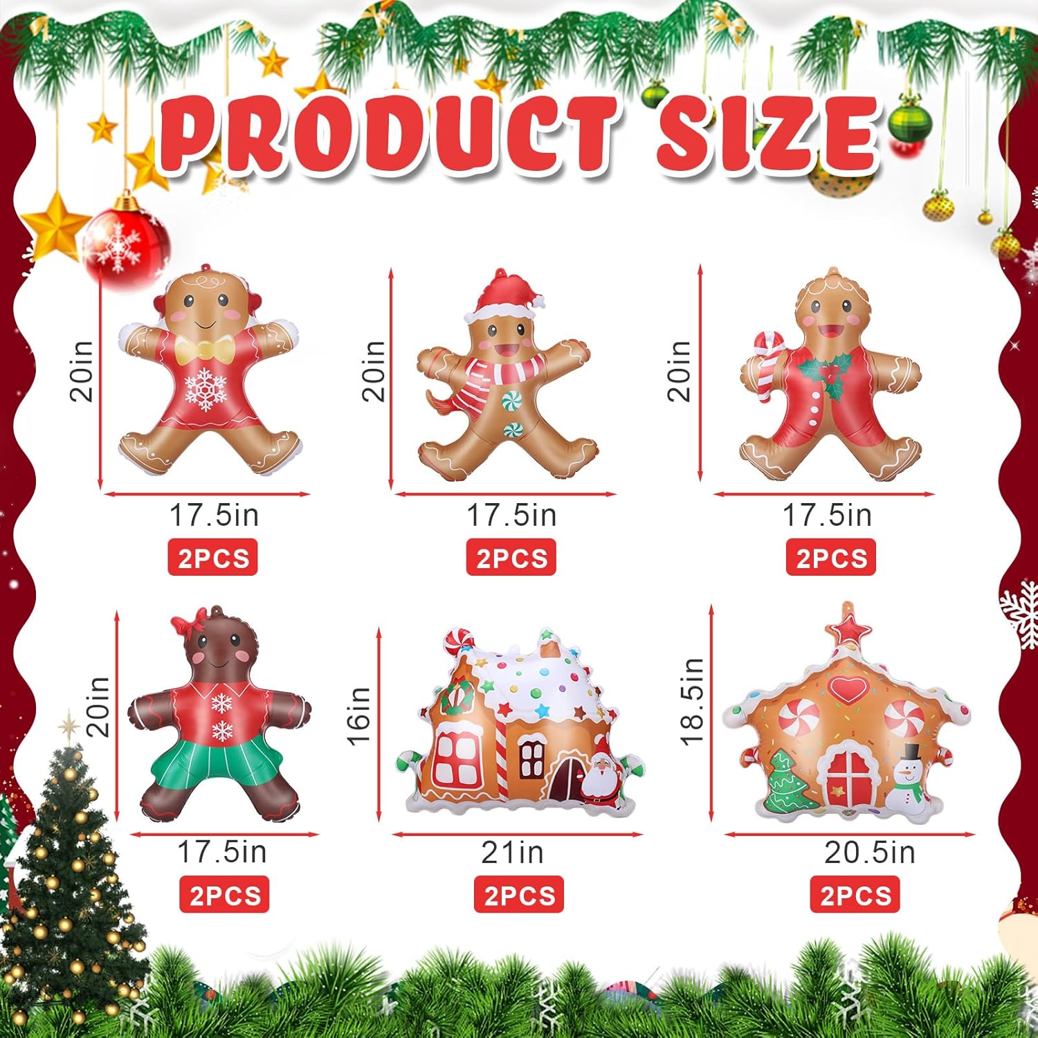 Condition photo showing New/Like New for HyDren 12 Pcs Christmas Inflatable Gingerbread Man Decoration with Lights 20 Inch Xmas Gingerbread Man Girl and House Hanging Ornaments Blow up Ornaments for Indoor Outdoor Home Yard Party Supplies