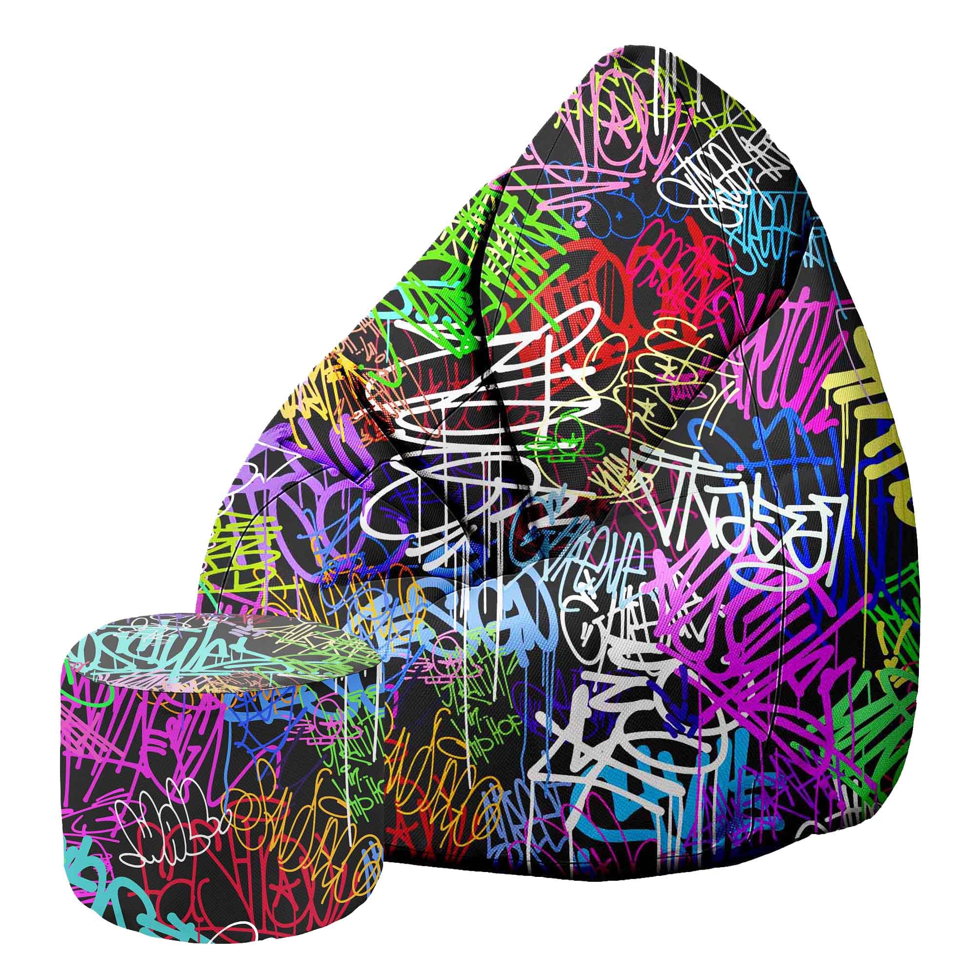 DreamRoots Pouf per adulti con imbottitura, 80x80x120 cm, tessuto Oxford 220 g/m2, impermeabile, con schienale e sgabello, cuscino per il pavimento, Chill Sack