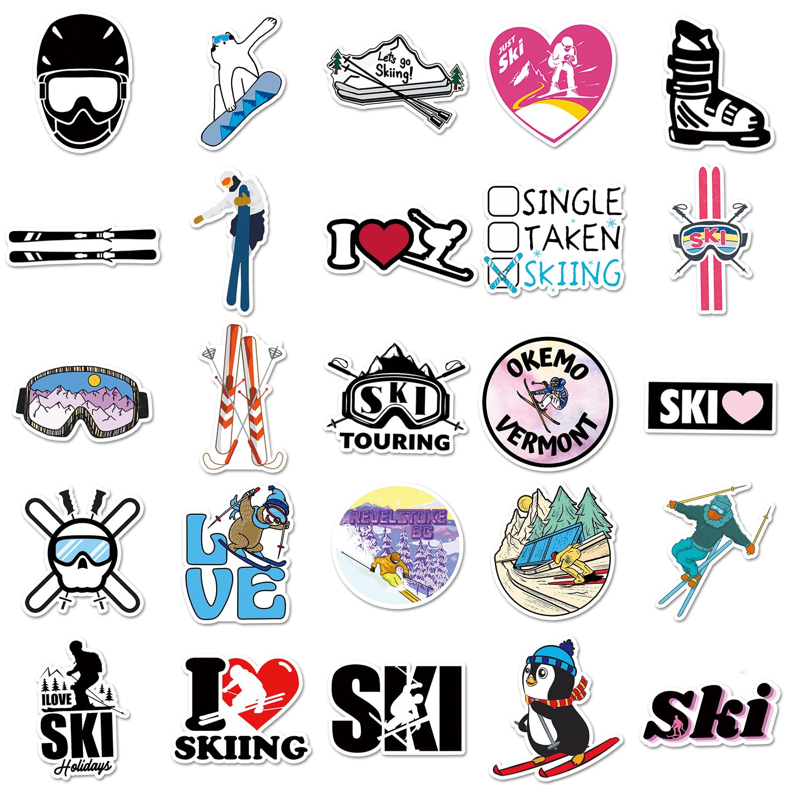 50PCS Skiing Stickers for Laptop Luggage Helmet Water Bottles Snowboard Phone Bike Computer Refrigerator Skateboard Guitar Scrapbook,Winter Cartoon Sports Waterproof Decals for Teens Girls Adult - Image 3