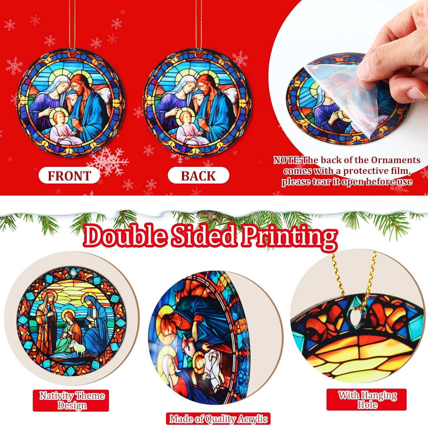 Riceshoot 30 Pieces Christmas Nativity Scene Ornaments for Christmas Tree Acrylic Jesus Nativity Ornament Christian Religious Double Sided Hanging Decor with Ropes for Xmas Tree Gifts(Retro Style) - Image 6
