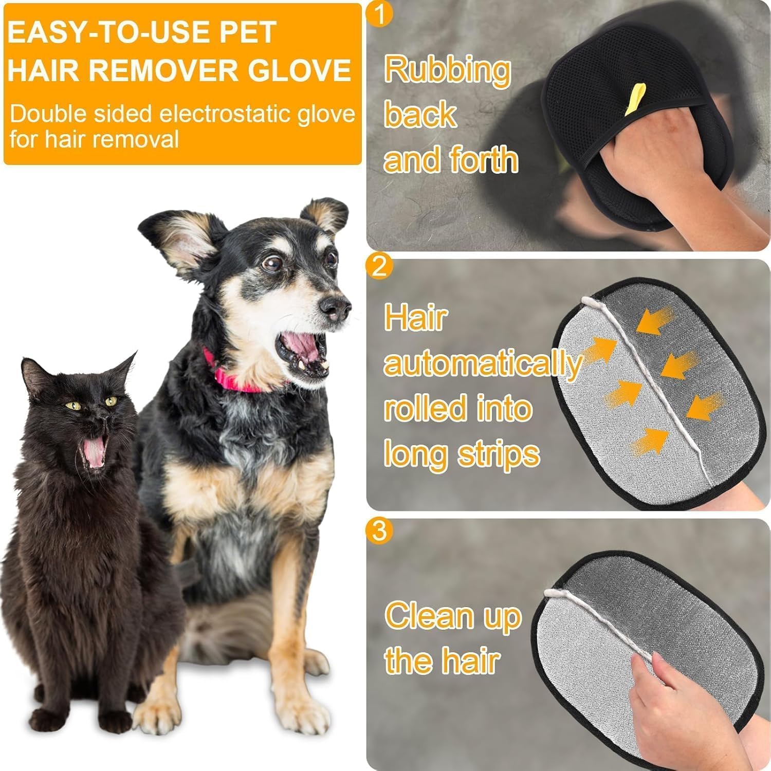 BELARO Pet Hair Removal Tool, Electrostatic Pet Hair Remover,Static Removal Gloves for Pet Hair, Dog and Cat Hair Remover Gloves Set for, Clothes, Car, Carpet, Bed,Furniture (Black) 2