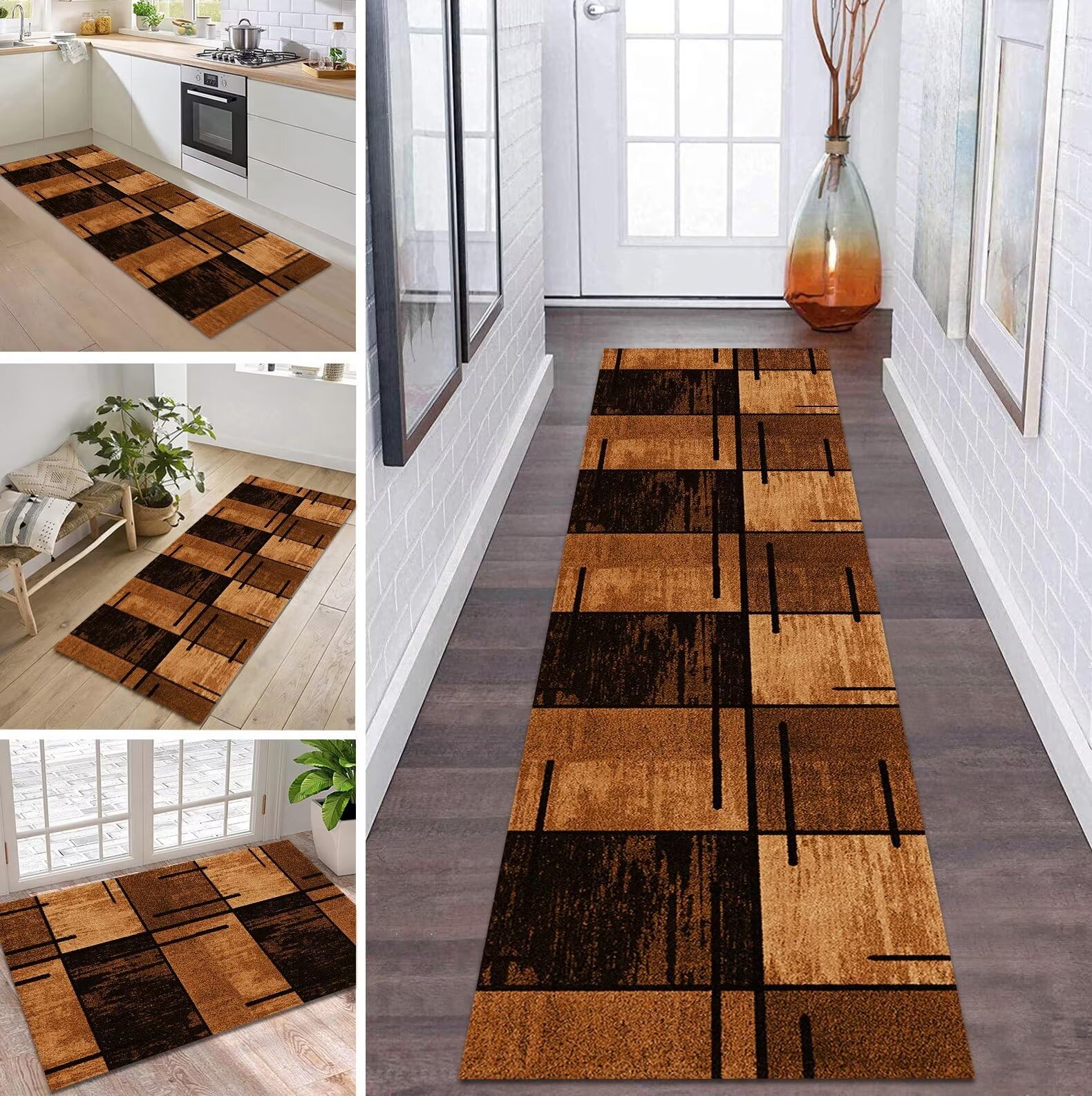 Tapis de couloir antidérapant de qualité supérieure marron 70x250