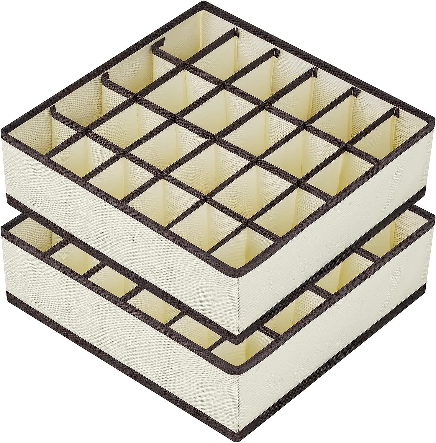 Styleys Fabric 2 Pack Closet Socks Organizer Drawer Organisers Divider, 24 Cell Collapsible Closet Cabinet Organizer Underwear Storage Boxes for Storing Socks, Lingerie, Underwear (Beige, S2180)