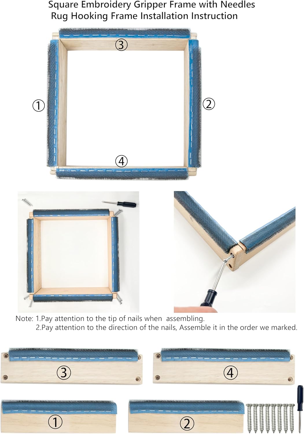 Lampstop Punch Needle Frame Gripper Strip Frame Rug Hooking Frame (16" x 16")