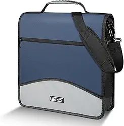 Zzrywuty Fichário com zíper, fichário de 3 anéis de 7 polegadas com zíper, pastas expansíveis, alças de ombro e alças, anéis de 7,6 cm com vários bolsos para ensino médio e escritório - azul