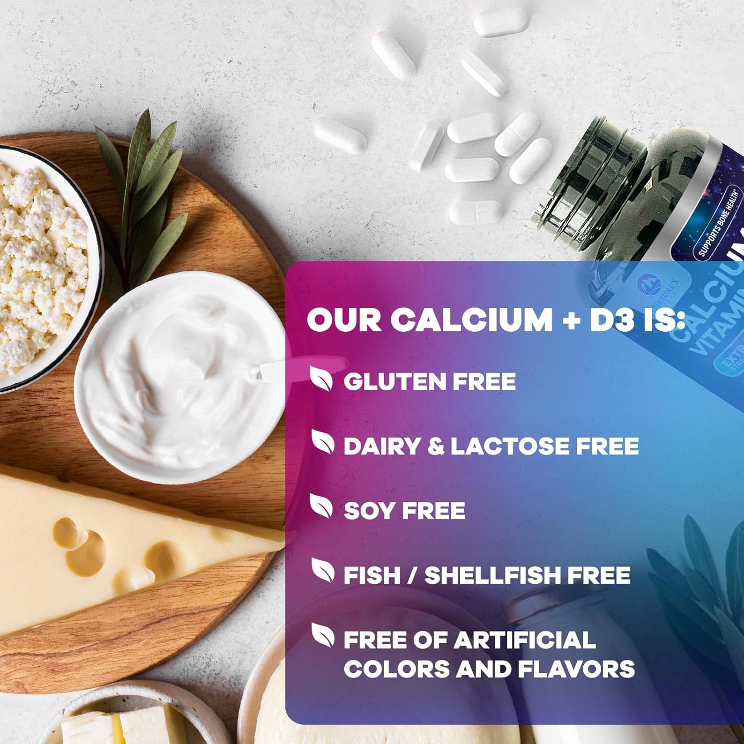 Calcium 1200 mg with Vitamin D3 - Bone Health Supplement, Vitamin D & Calcium Supplements for Women & Men - Bone Strength, Teeth & Immune Support, Nature's Calcium Pills, Bottled in USA - 240 Tablets - Image 7