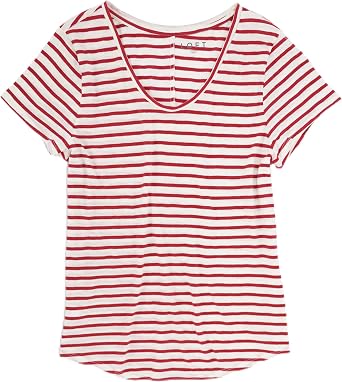 Loft Womens Red/Oatmeal Striped Cotton Tee