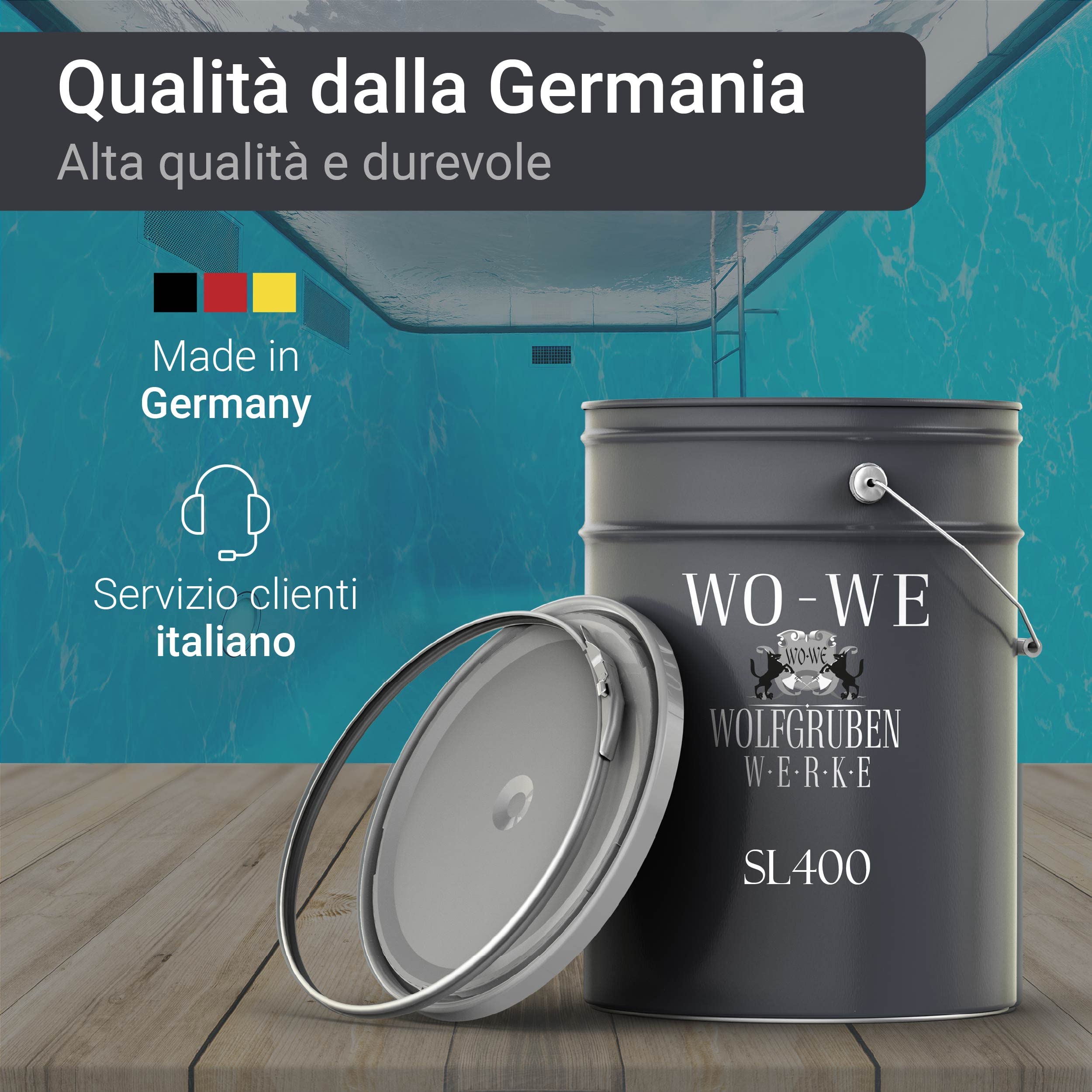 WO-WE Vernice per Piscina Rivestimento Pool Colore SL400 Blu luce simile RAL 5012-10L