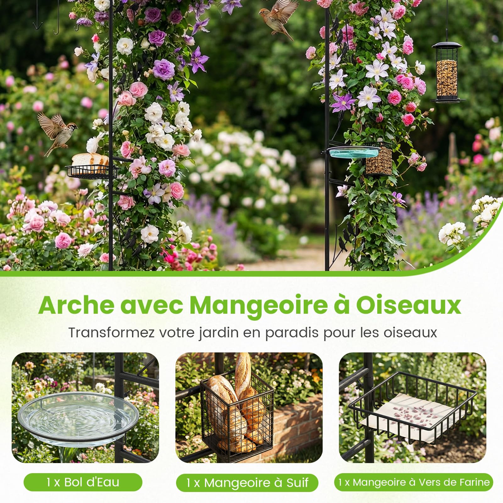 COSTWAY Arche de Jardin pour Roses, Treillis Arc 2 en 1 (Noir)