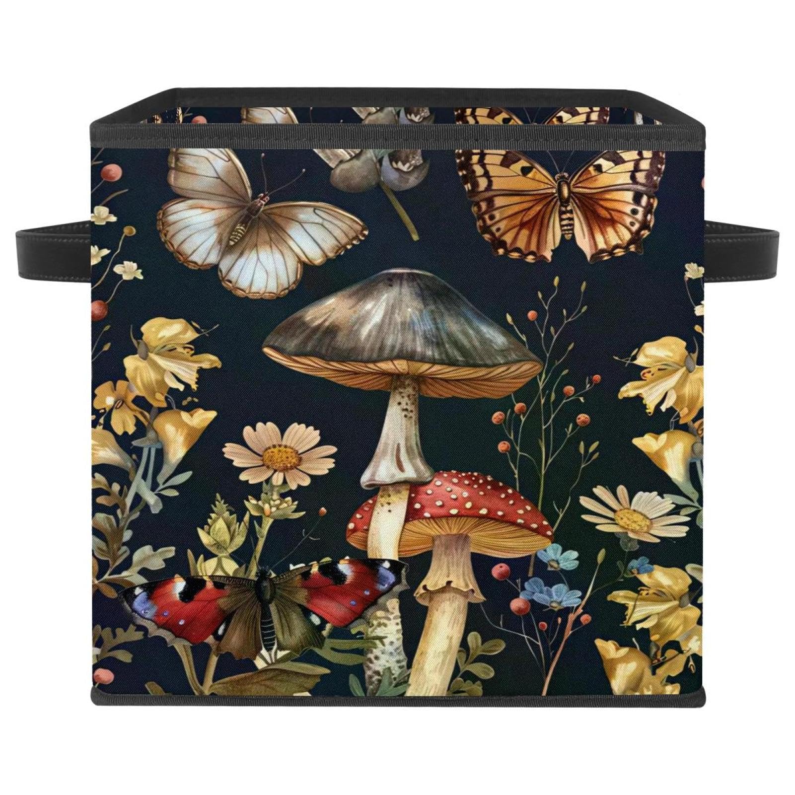 Grand panier de rangement en tissu Oxford durable à motif fleurs et papillons