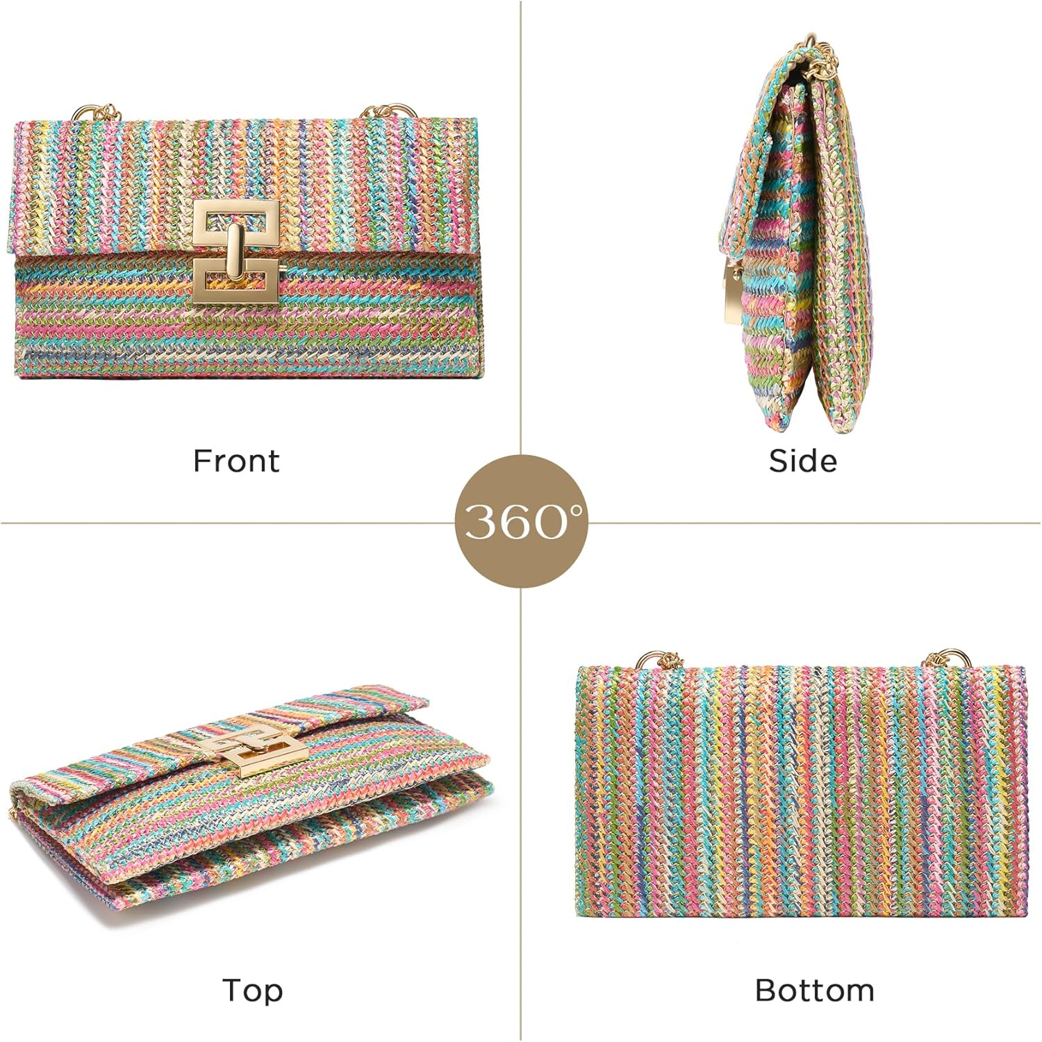 SWEETV CHUNLI Straw Purse Woven Beach Bag Summer Clutch Purse Boho Crossbody Bags for Women Small Raffia Shoulder Bag - Image 3