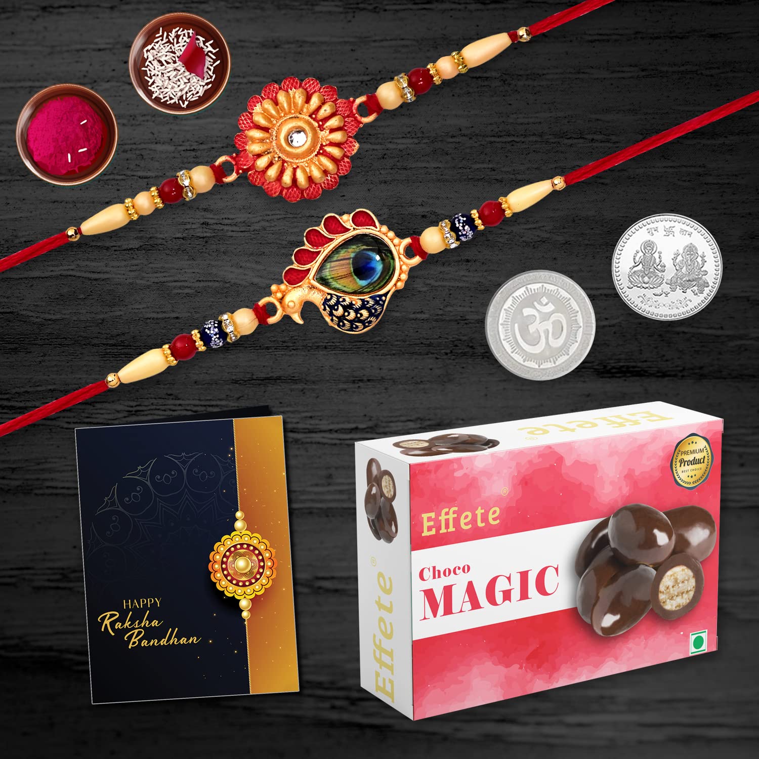 DeoDap Multicolor Bracelet/ Rakhi (K2_505+513_CM32) & Effete Chocolate