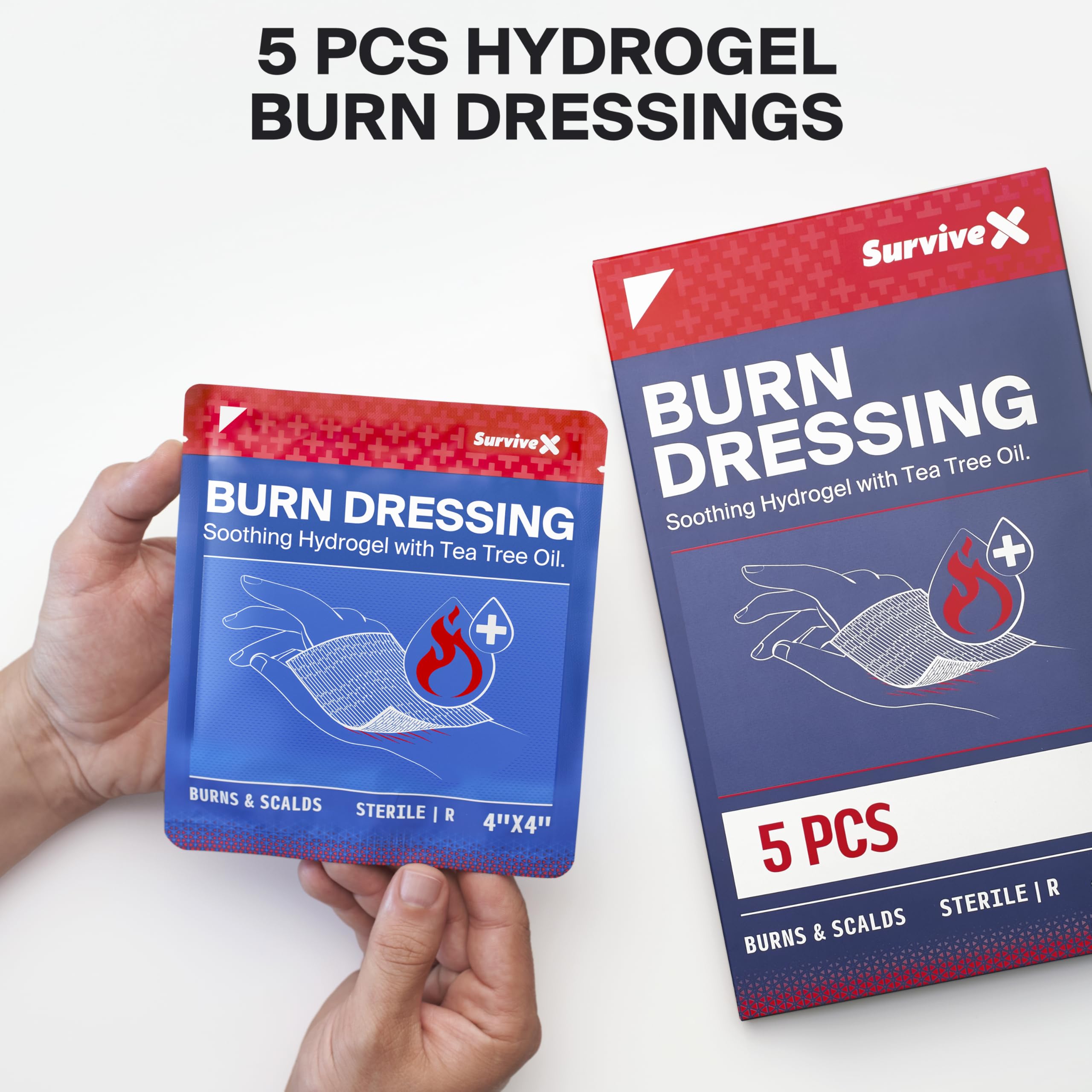 SurviveX Hydrogel Burn Dressings - First Aid Burn Care Pads, 5-Pack — Amazon image 2