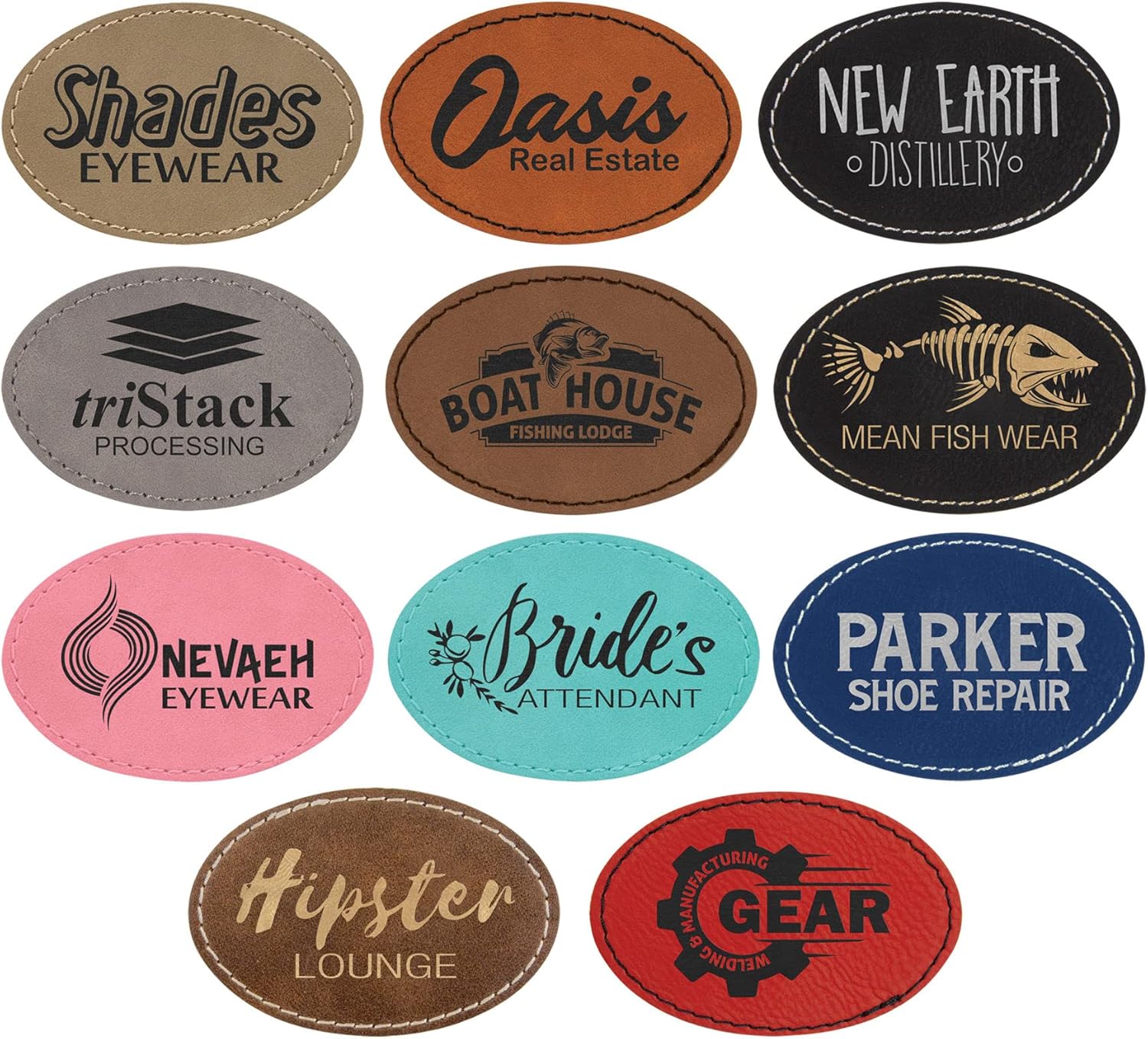 Oval Laserable Leatherette Patch with Adhesive, Blank Hat Patches, Glowforge Laser Supplies, Faux Leather, 25 Pack, Black/Silver