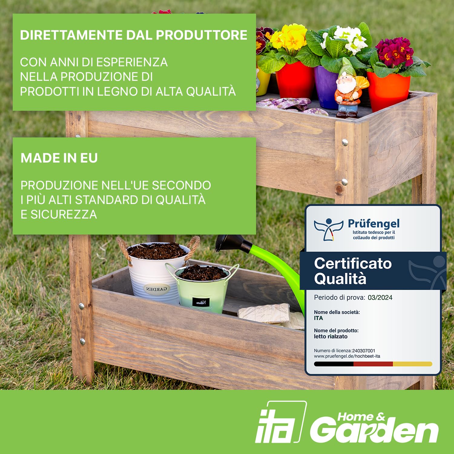 ITA Fioriera Rialzata 80x37x78 cm in Legno Naturale - Aiola con Due Livelli - Perfetta per Giardino, Terrazza, Balcone - Made in EU - Qualità Diretta dal Produttore