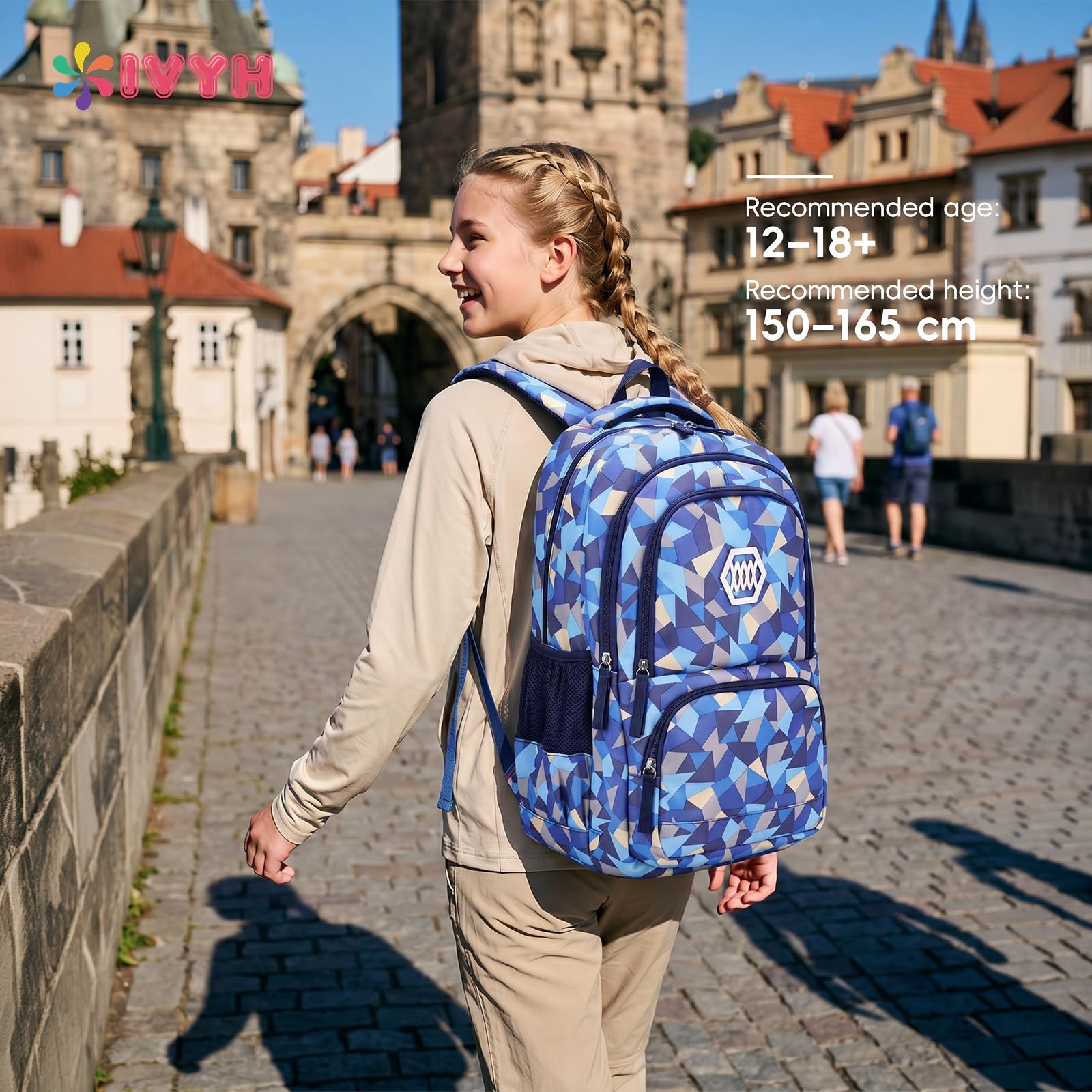 IvyH Plecak szkolny dla dziewcząt, nastolatków, lekki plecak z kieszenią na laptopa o przekątnej ekranu 15,6", duży tornister szkolny dla dziewczynek od 10, 12, 14, 16 lat, idealny do szkoły i na