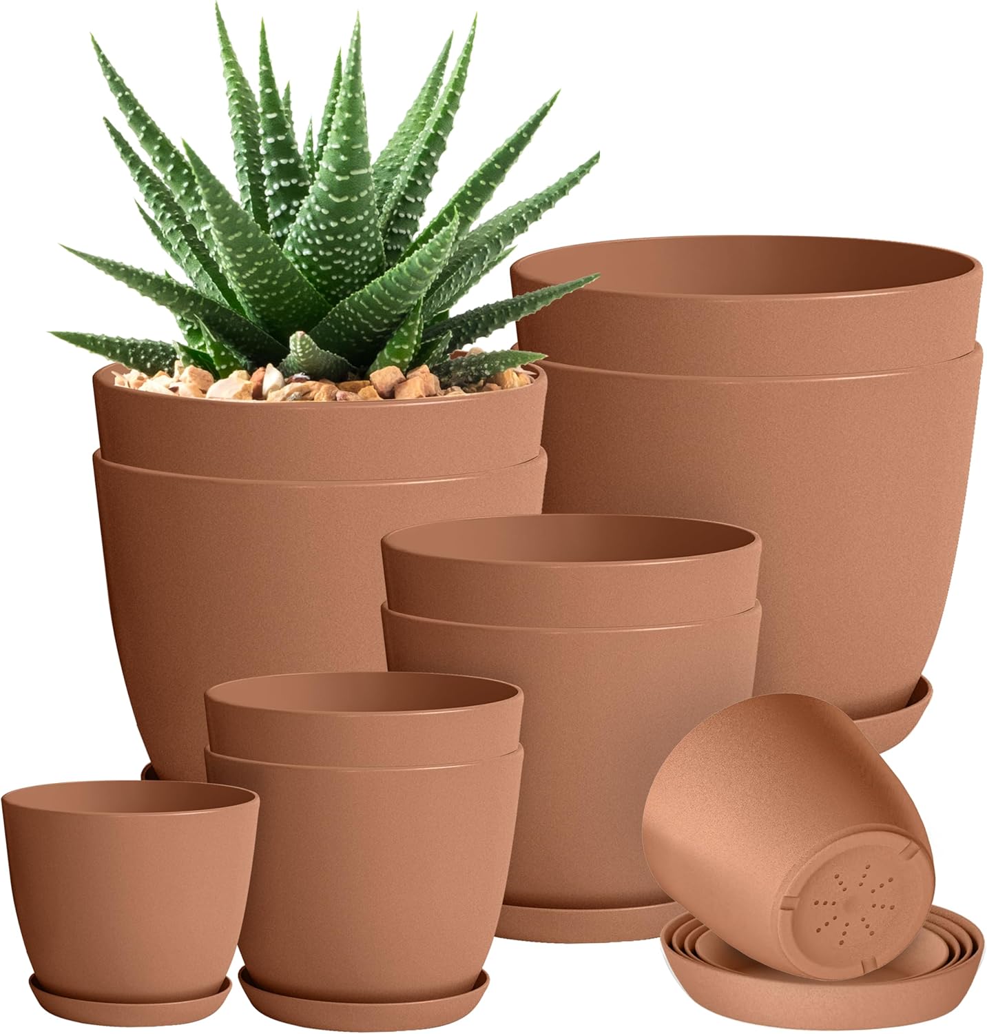 SIMILAR NOT EXACT Utopia Home - Plant Pots with Drainage - 7/6.6/6/5.3/4.8 Inches Home Decor Flower Pots for Indoor Planter - Pack of 10 Plastic Planters, Cactus, Succulents Pot - Terracotta Pack of 10 Terracotta incomplete