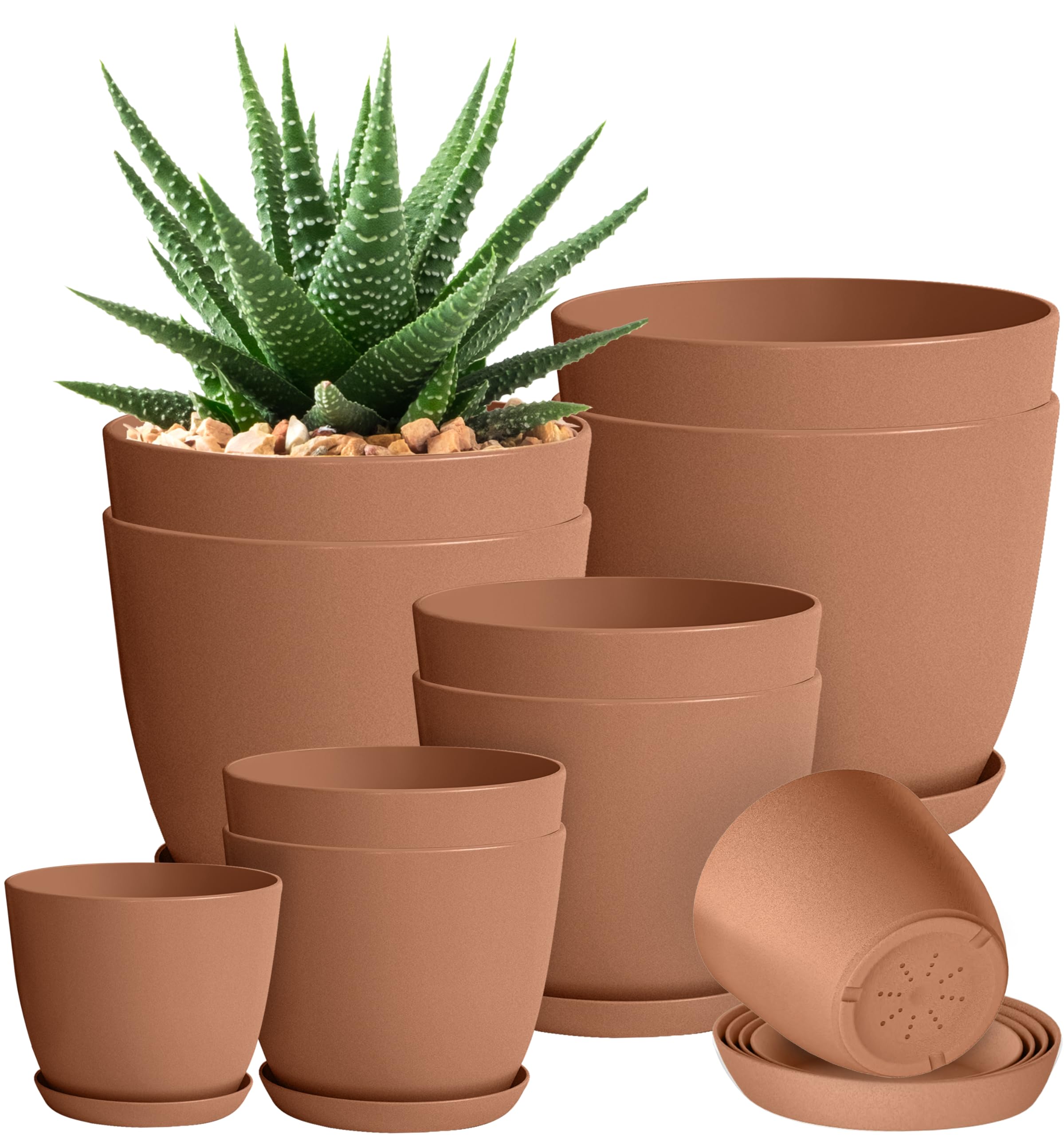 Utopia Home - Plant Pots Indoor with Drainage - 7/6.6/6/5.3/4.8 Inches Home Decor Flower Pots for Indoor Planter - Pack of 10 Plastic Planters for Indoor Plants, Cactus, Succulents Pot - Terracotta