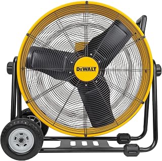 DEWALT 24 Inch High Velocity Floor Fan 360° Adjustable Tilt Drum Fan | Max 6500CFM Stepless Speed for Cooling Metal Industrial Fan Heavy Duty Air Mover with Large Wheel for Garage/Warehouse/Barn