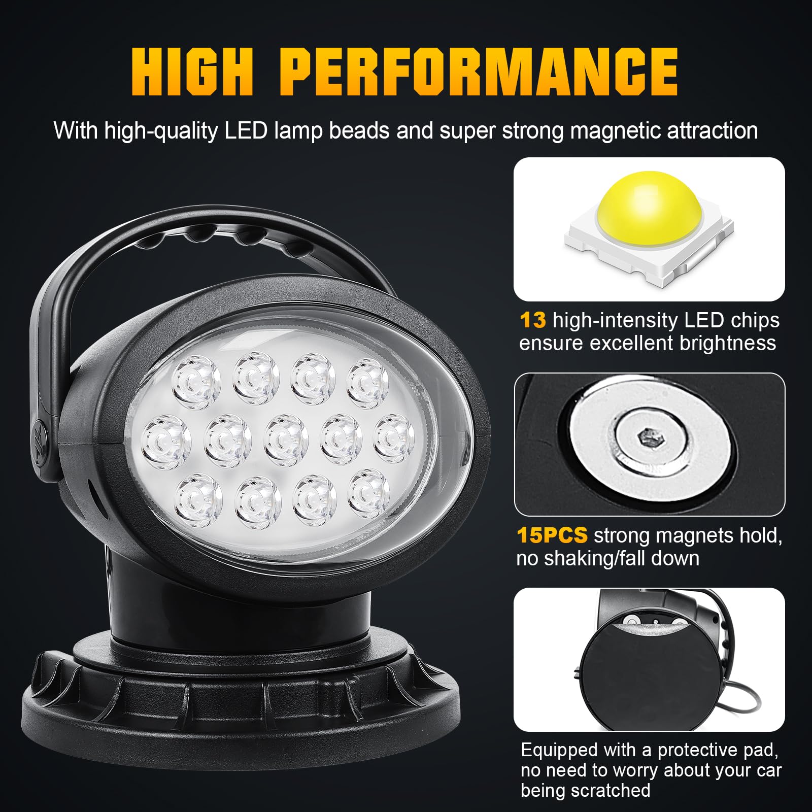 RIGIDON Led arbeitsscheinwerfer mit magnetfuß, 8 Zoll 38W Led suchscheinwerfer 12V mit fernbedienung, Spot offroad scheinwerfer für Auto SUV ATV Traktor LKW KFZ 4x4 Boot, 6000K Weiß arbeitslicht