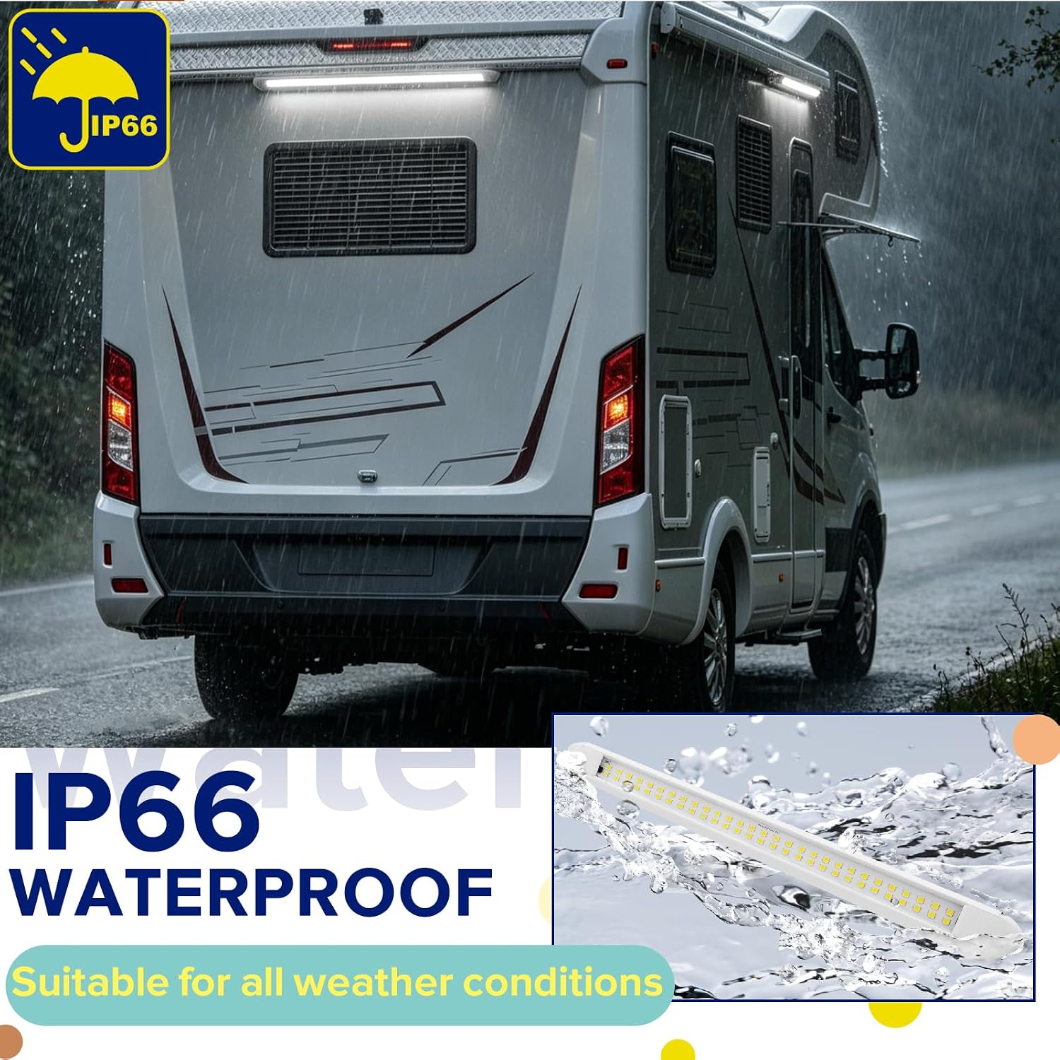 RV Lights Exterior, 12V RV Porch Light IP66 Waterproof LED Scene Lighting Compatible with RV Outdoor Camper Trailers Truck 5th Wheels Marine, 13.5W 850 Lumens 22 Inch White Aluminum Housing, 1-Pack