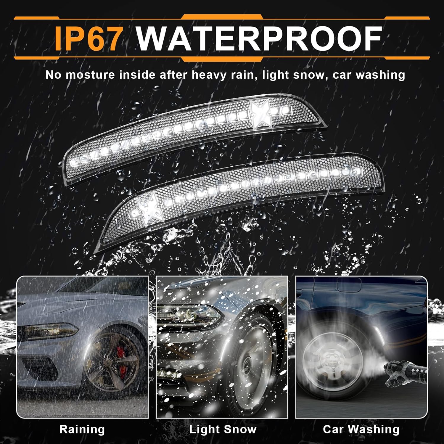 LED Side Marker Lights Compatible with 2015-2021 Dodge Charger Xstyle Light Beam [Patent Pending], Front Rear Bumper Marker Lamps All White Light, Clear Lens Pack of 4