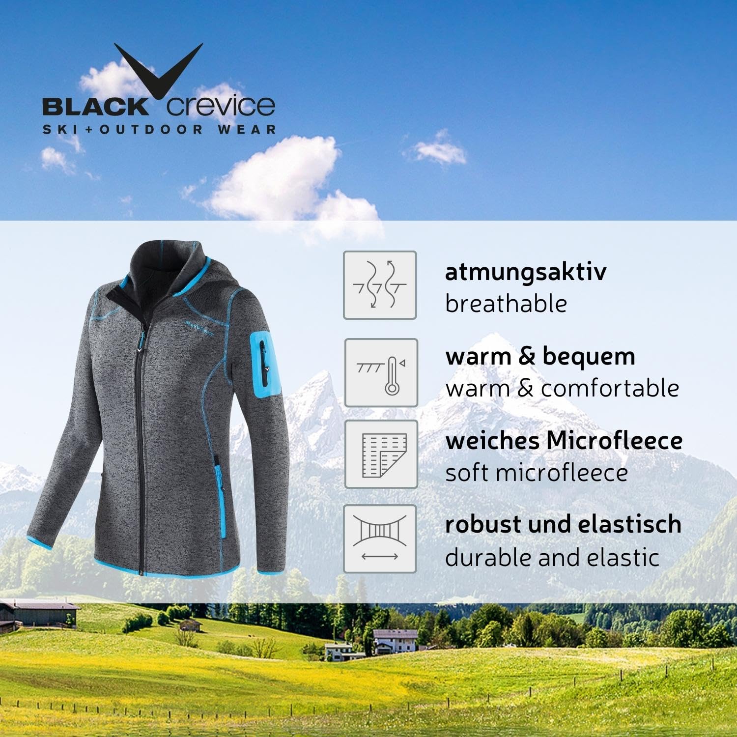 Black Crevice Veste polaire en velours côtelé avec capuche femme I Veste polaire à l'aspect tricoté chiné femme I respirante et légère I tricotée femme I Vestes polaires d'extérieur femme
