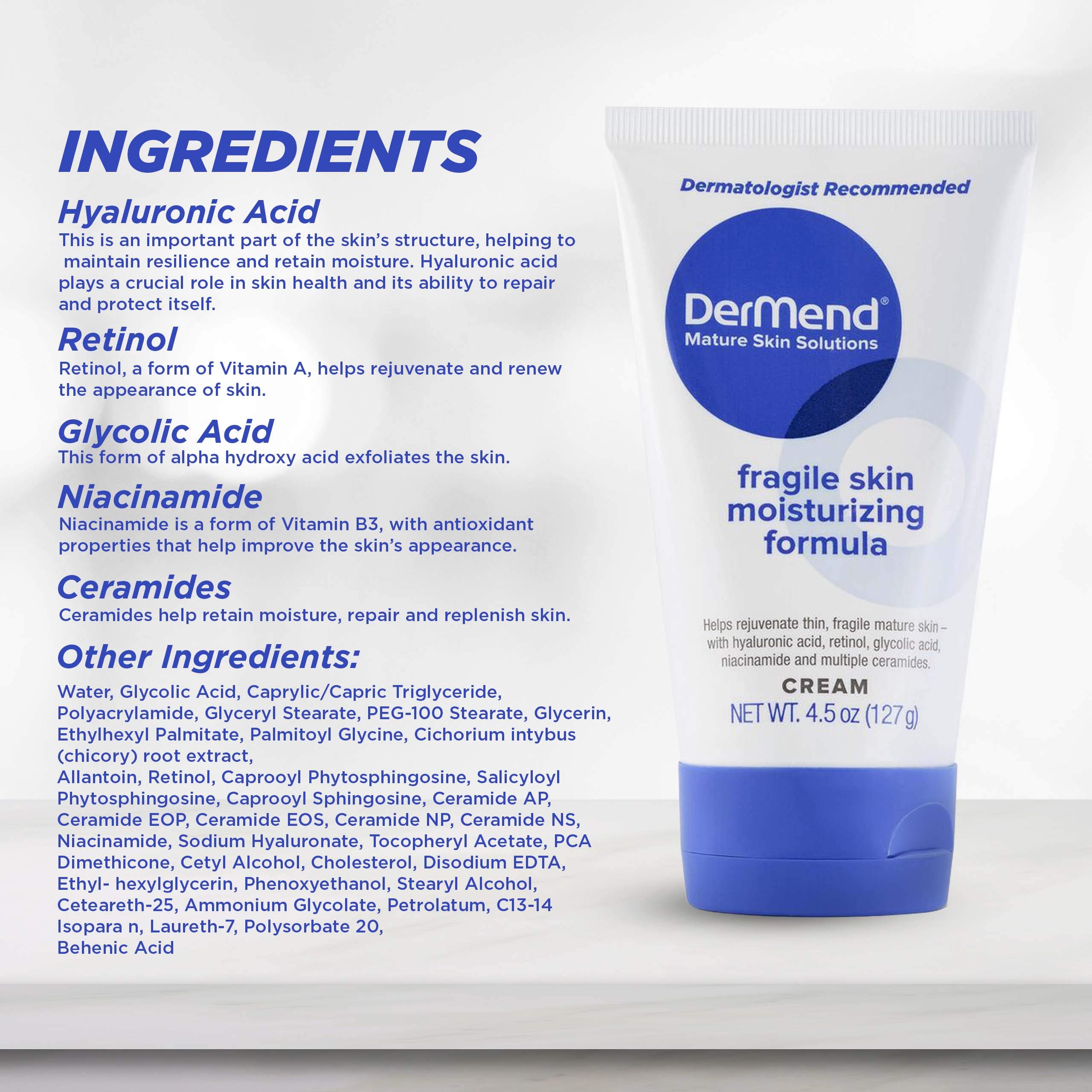 Dermend especializada piel frágil crema hidratante: fórmula para restaurar y rejuvenecimiento de la piel madura - 4.5 oz tubo