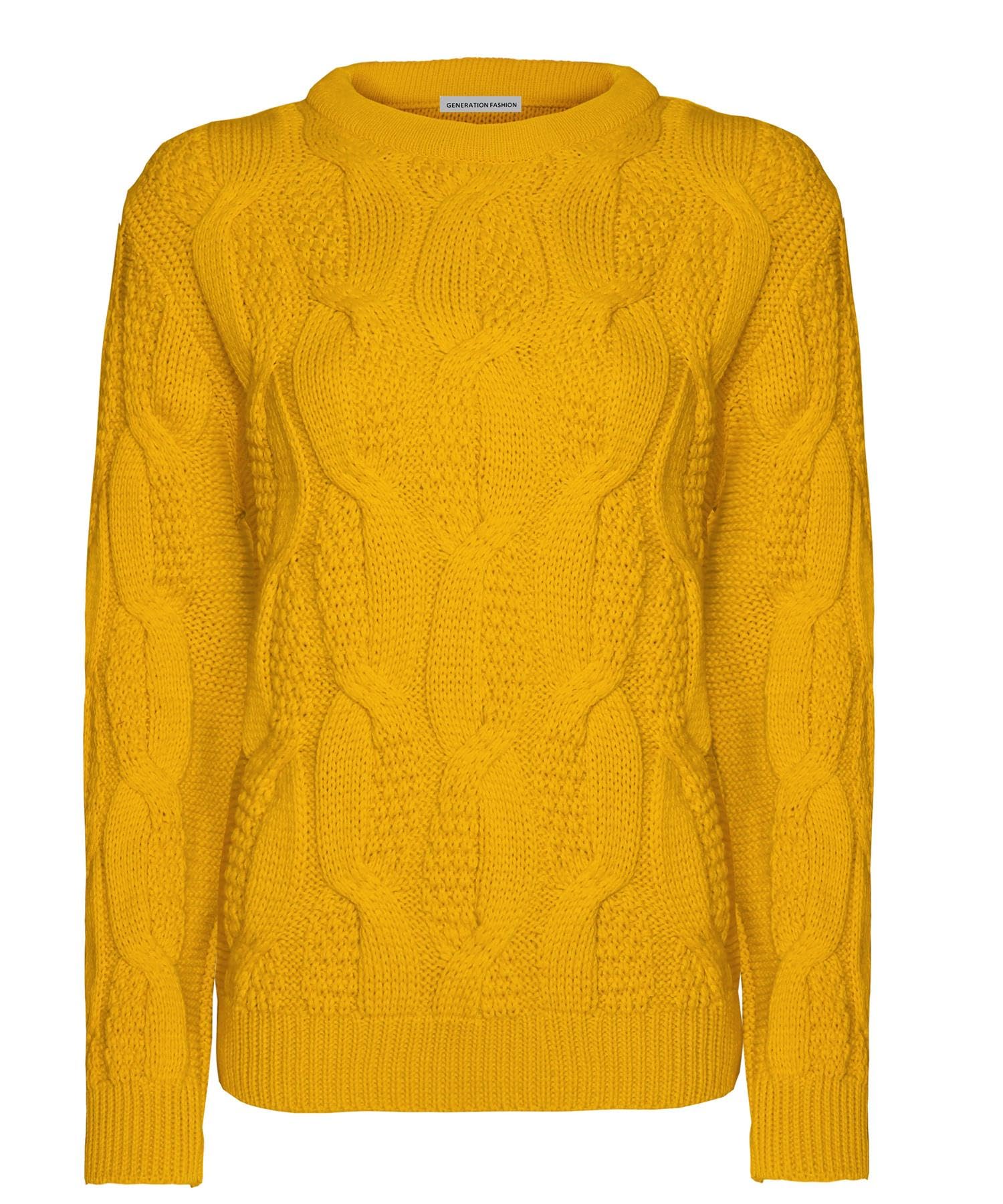 Generation Fashion Women's Mustard New Knitted Sweater Crew Neck Cable Knit Jumper Pullover Top Long Sleeve[,M]