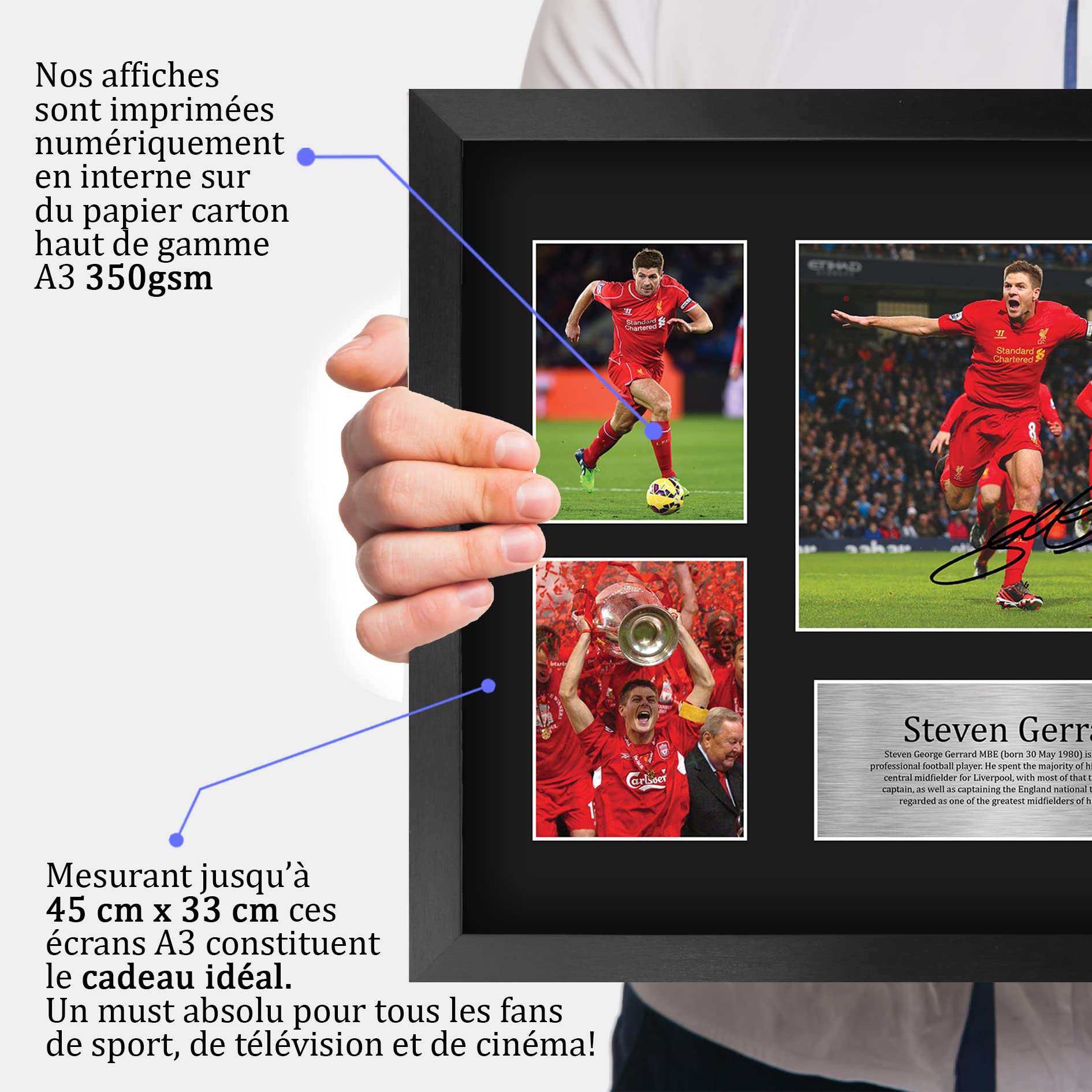 HWC Trading FR A3 Steven Gerrard Liverpool Cadeaux imprimés photo autographe signée pour les fans de football et les supporters - A3 Encadré