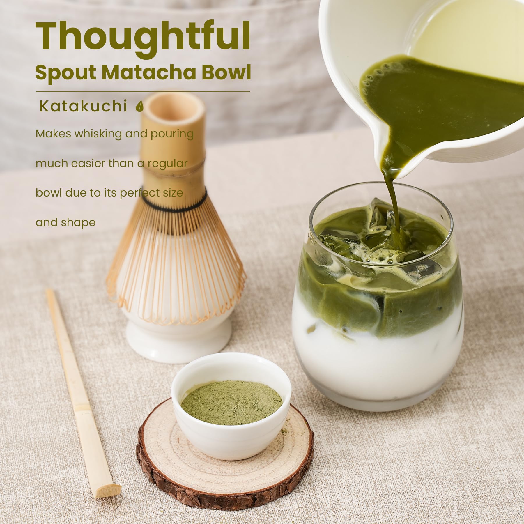 Set di fruste Matcha, realizzate a mano in bambù e ciotola in ceramica, set completo da 5 pezzi con frusta e ciotola con setaccio in acciaio inossidabile, paletta in bambù e supporto per cerimonia del