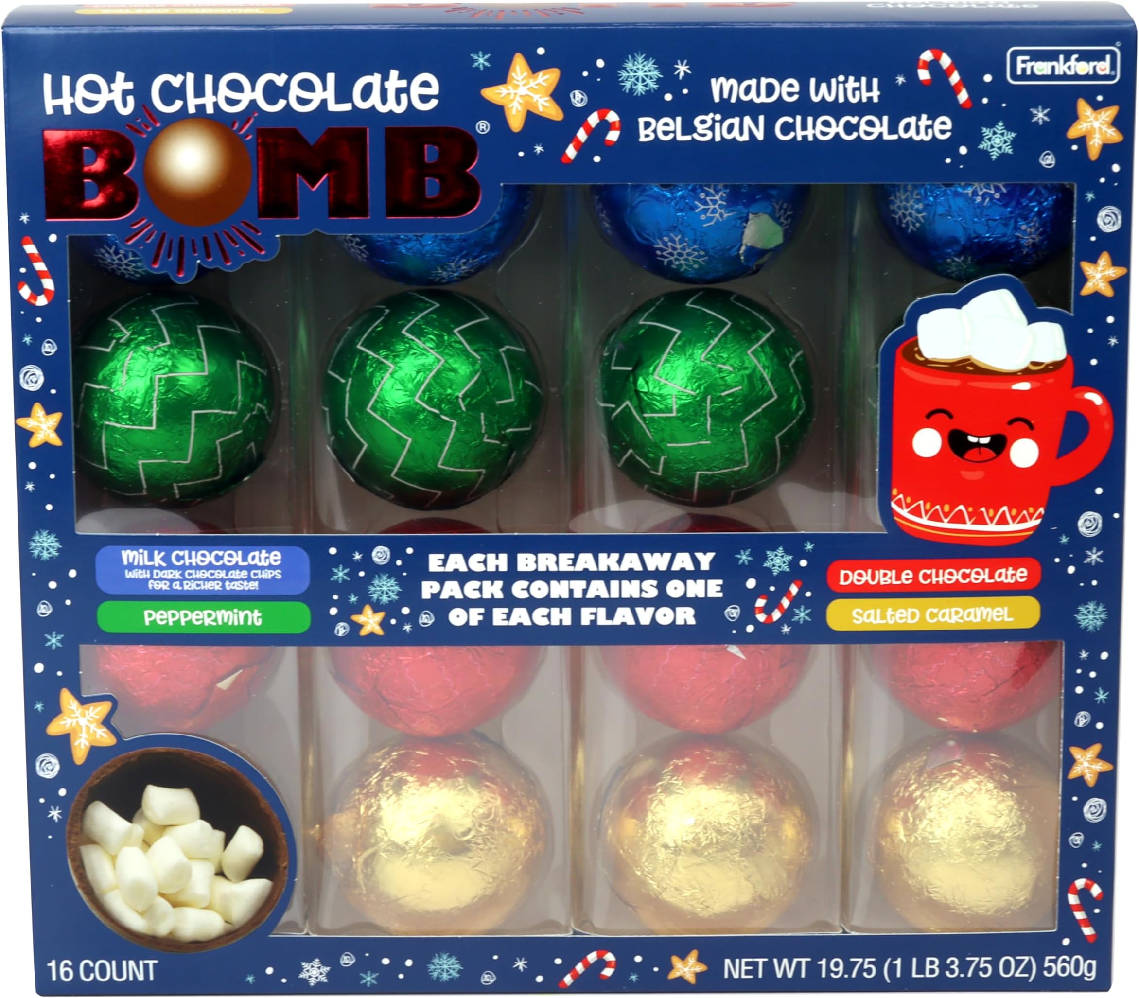 Frankford Hot Chocolate Bombs Assorted Flavor 16 Count Hot Cocoa Bomb Sweets, 4 Candy Gifts in 1