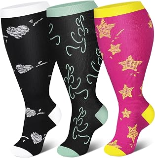 Genovega 3 Packs Wide Calf Compression Socks for Women Men Knee Hight S/M-4XL for Gifts