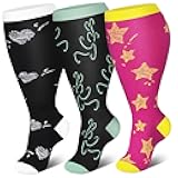 Genovega 3 Packs Wide Calf Compression Socks for Women Men Knee Hight S/M-4XL for Gifts