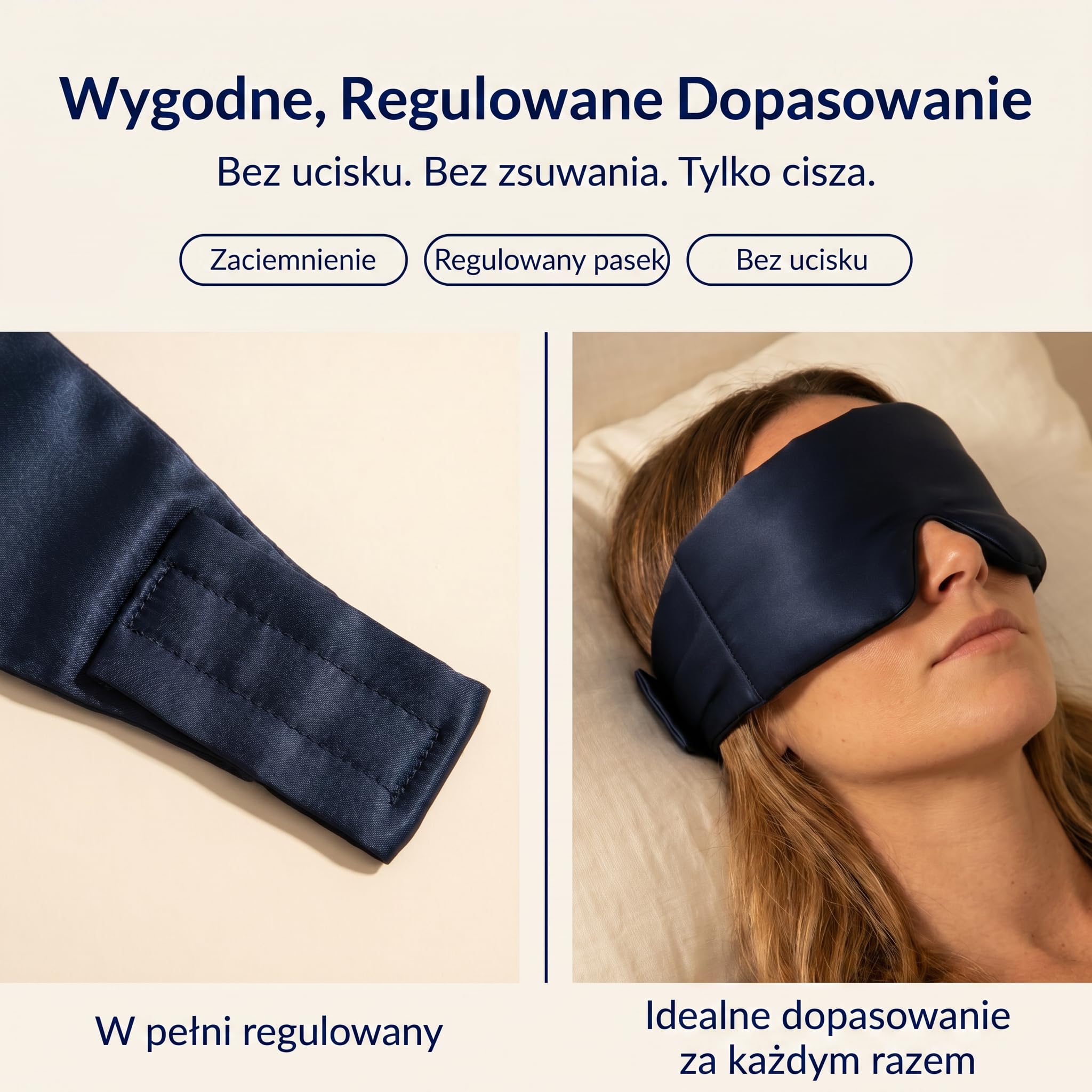 Jedwabna Maska do Spania dla Kobiet i Mężczyzn – Counting Sheep | 100% Jedwab Morwowy, Pełne Zaciemnienie | Miękki Regulowany Pasek, Przyjazny Włosom | Podróż, Hotel, Śpiący na Boku | Edycja Comfort