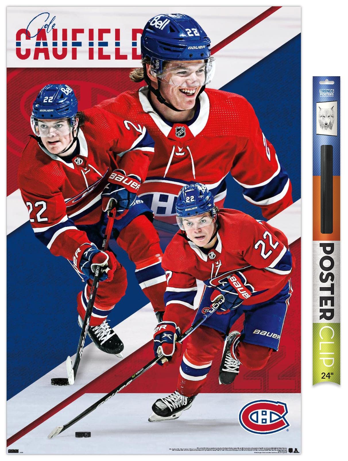 NHL Montreal Canadiens - Cole Caufield 22 Wall Poster, 34L" x 22.4W", Poster & Clip Bundle
